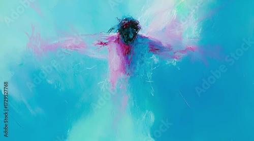 Abstract representation of faith, hope, and ascension using vivid colours and texture