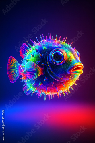 Neon Rainbow Pufferfish