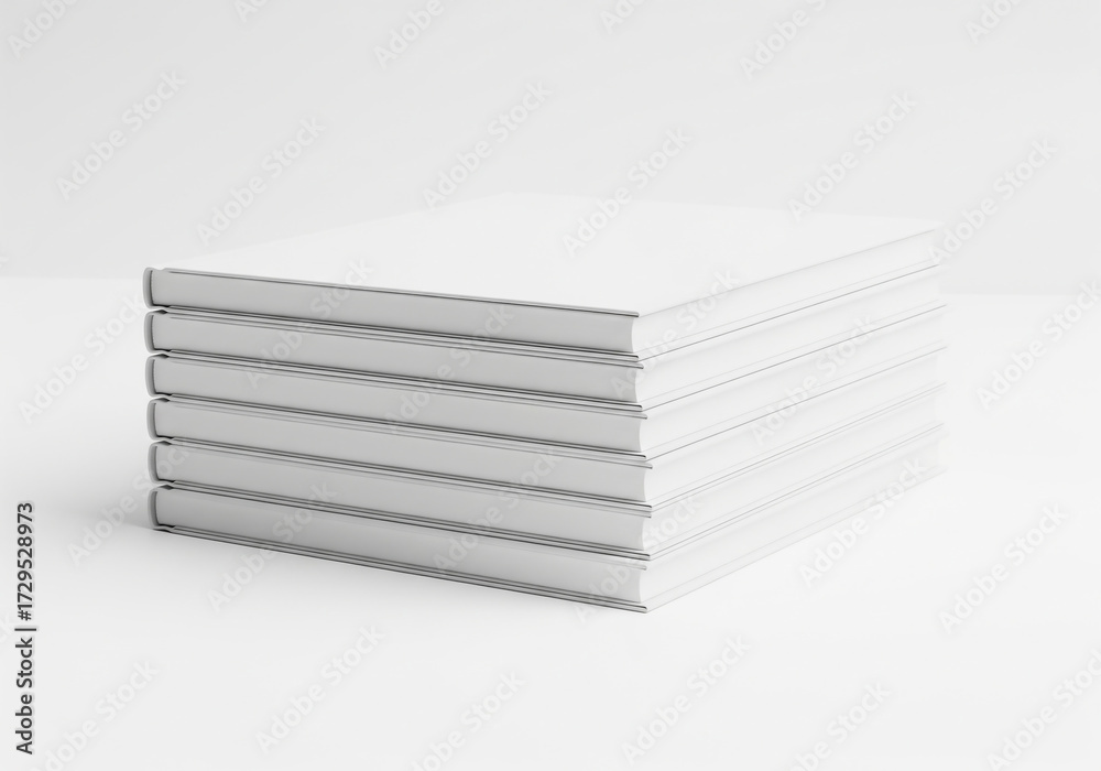 Stack of clean, blank white books with plain covers, neatly arranged and isolated on a bright white background, perfect for design mockups