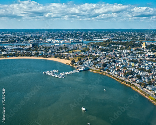 Aerial view of Constitution Beach and Orient Heights Yacht Club