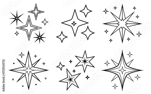 Collection of hand drawn starbursts and sparkles.