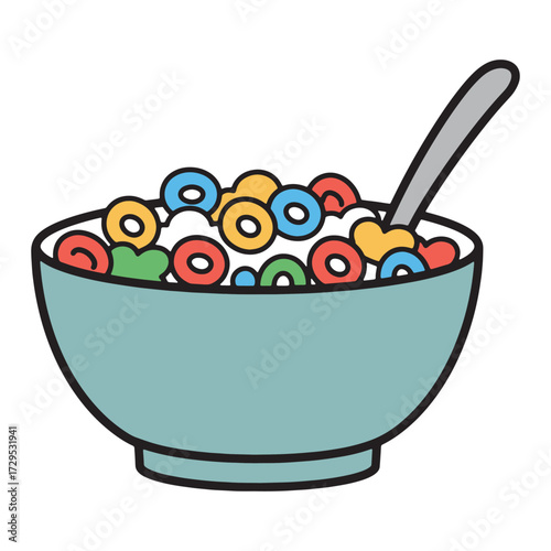 Colorful Cereal Bowl Illustration for Breakfast or Snack Time