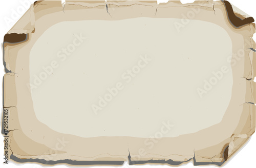 Antique parchment scroll, aged paper, tattered edges, blank center, vintage texture, historical, fantasy, document, beige, cracks, isolated, old, illustration, invitation, weathered