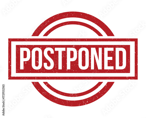 Circular rubber stamp graphic indicating postponement