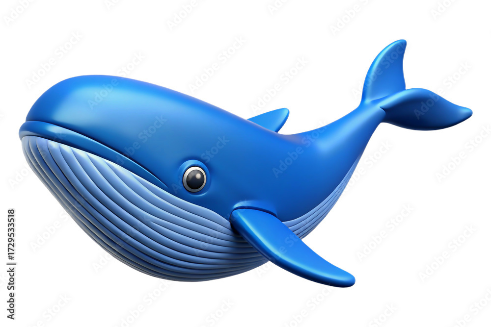Obraz premium Cute blue whale cartoon character with friendly smile, isolated on transparent background
