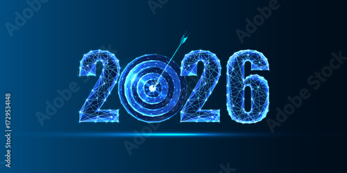 2026 with glowing target and arrow, goal achievement and future success concept vector illustration