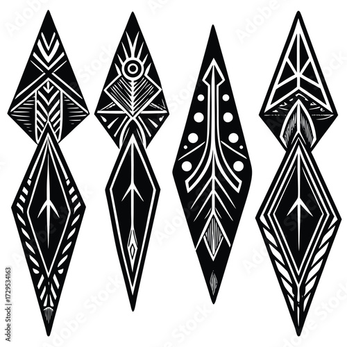 Minimal tribal arrowhead silhouettes set scalable vector graphics illustration isolated on white background