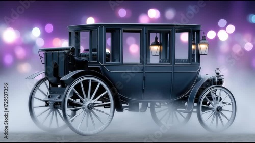 Retro car in the form of a carriage on a festive background.