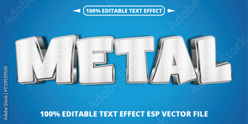 Metallic Text Effect with 3D Silver Typography on Blue Background