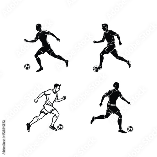 Soccer player action sequence kicking silhouette vector illustration