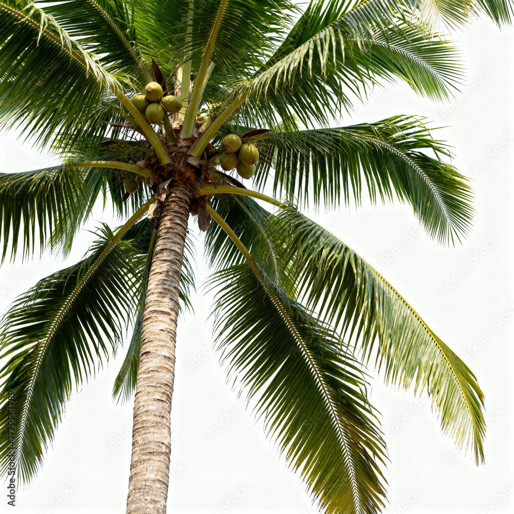 Fototapeta premium Coconut Palm Tree Closeup Isolated on White Background