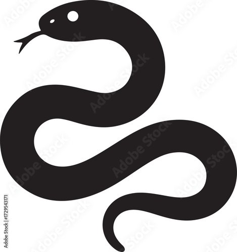 Stylized black silhouette of a coiled serpent with forked tongue