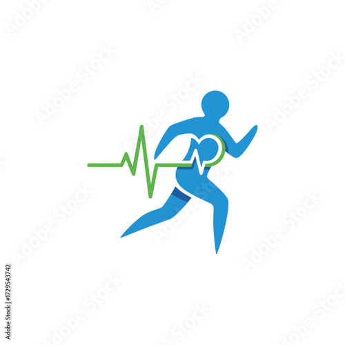 Running Figure with Heartbeat Logo – Vector Symbol of Fitness and Health