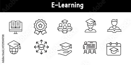 E-learning, digital education elements, editable stroke minimal thin line web icon set.