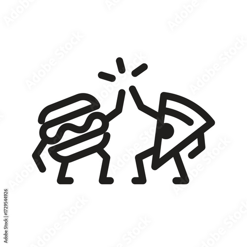 Burger or Hotdog and Slice of Pizza Stick Figure High Five
