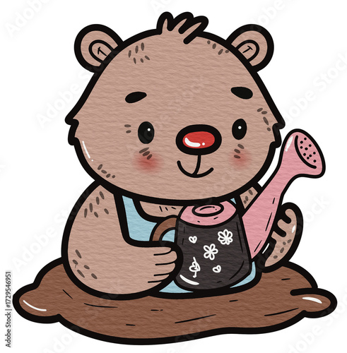 Fototapeta Cute Bear Gardening Cartoon