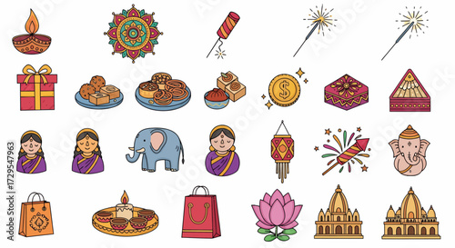 Diwali Festival Icons Set