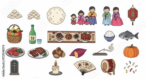 Traditional Korean Food and Culture Clipart
