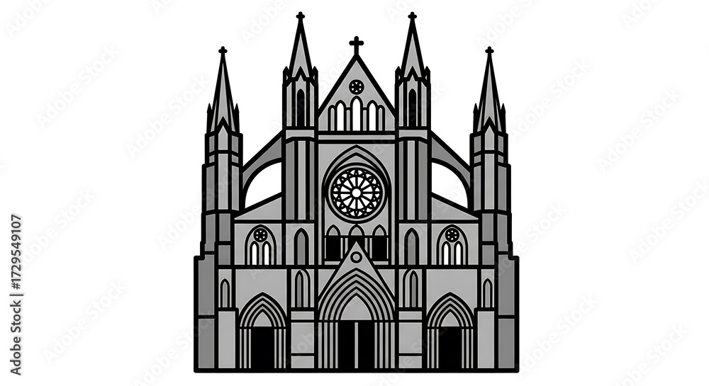Fototapeta premium Stylized Gothic Cathedral with Rose Window and Spires