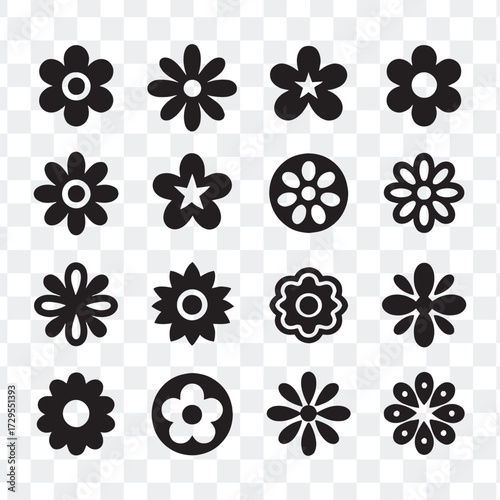 Variety Flower Head Silhouette Icons for Garden Design