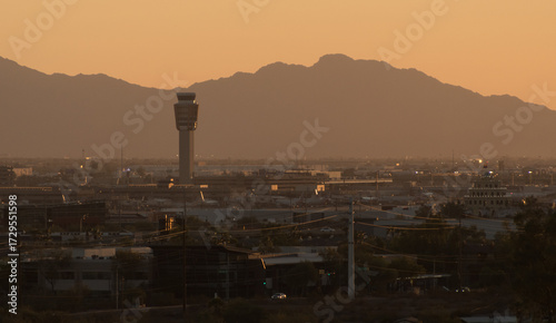 Airport Control Tower at Sunset