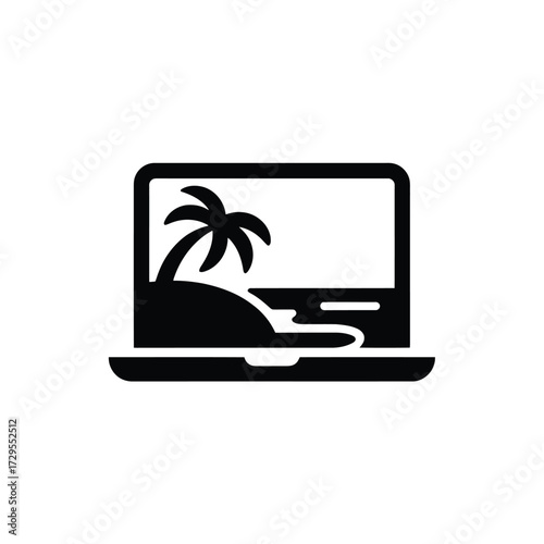 Tropical Beach Getaway Displayed on Laptop Screen for Remote Work and Vacation Inspiration