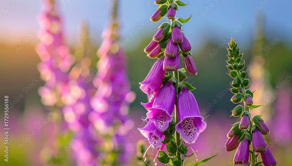 Obraz premium Purple foxglove blossoms in sunlight
