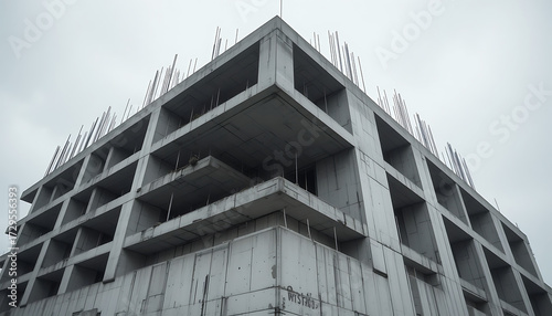 Low angle shot of a monolithic concrete building under construction