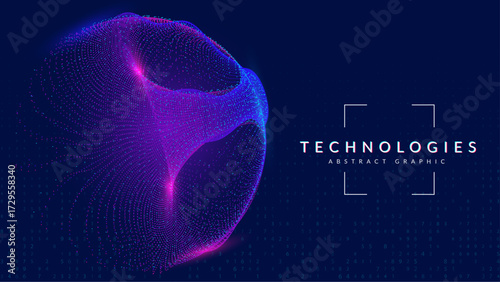 Blue Tech Dots Abstract Background. Bg For Ai And Big Data Concept With Lines, Numbers And Light. A Deep Purple Gradient Highlights The Intelligent Design Of Modern Business. Vector Blue Tech Dots