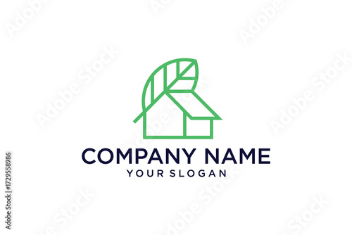 Eco house line icons. Green house icon.  Eco House Logo. Nature Green House, Leaf Home with Linear Outline Style. Eco Home symbol.