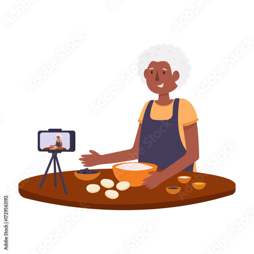 Grandma blogger shoots a culinary blog.