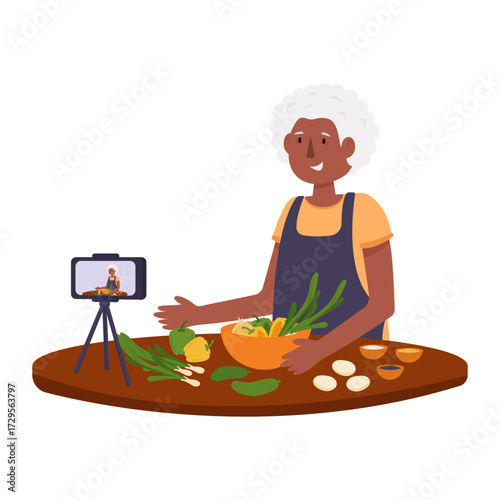 Grandma blogger shoots a culinary blog.