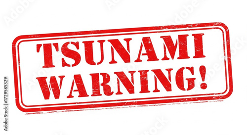 Tsunami Warning text, acting as an urgent alert for potential natural disaster, stressing immediate public safety and preparedness
