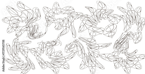 Abstract line art featuring interconnected geometric shapes forming a complex, flowing, and organic pattern.
