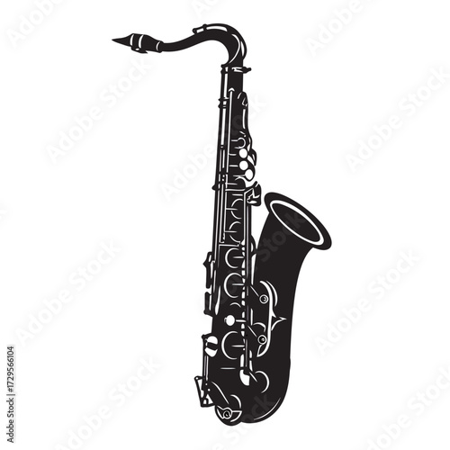 black and white silhouette of a saxophone vector on a white background
