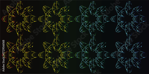Abstract geometric patterns with a gradient color scheme, arranged in a grid.