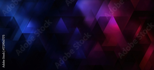 Abstract geometric pattern showing glowing blue and pink triangles on a dark background. Concept of technology and digital art