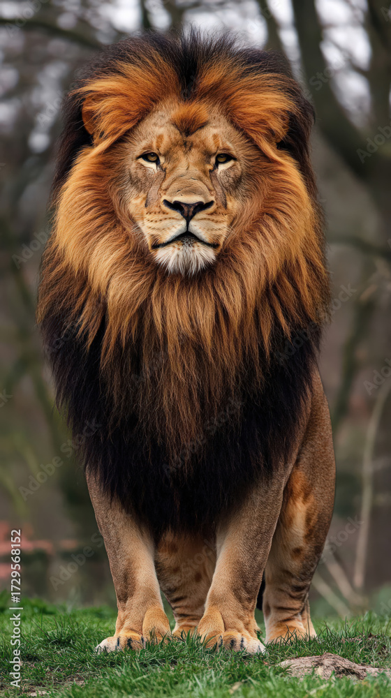 Obraz premium ライオン・草原に立つ