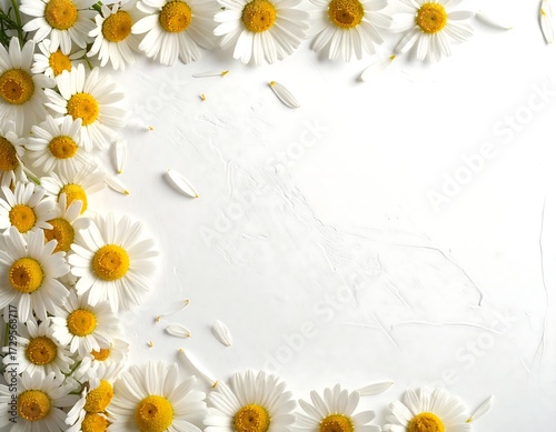 Daisy Flowers Arranged on White Textured Background