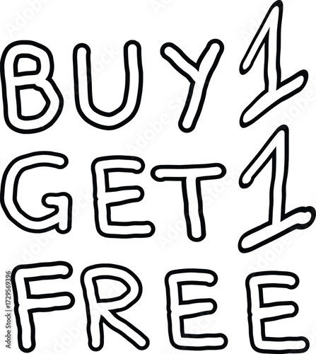Grab attention with this eye-catching buy one get one free deal announcement in bold, handwritten style perfect for sales and promotions