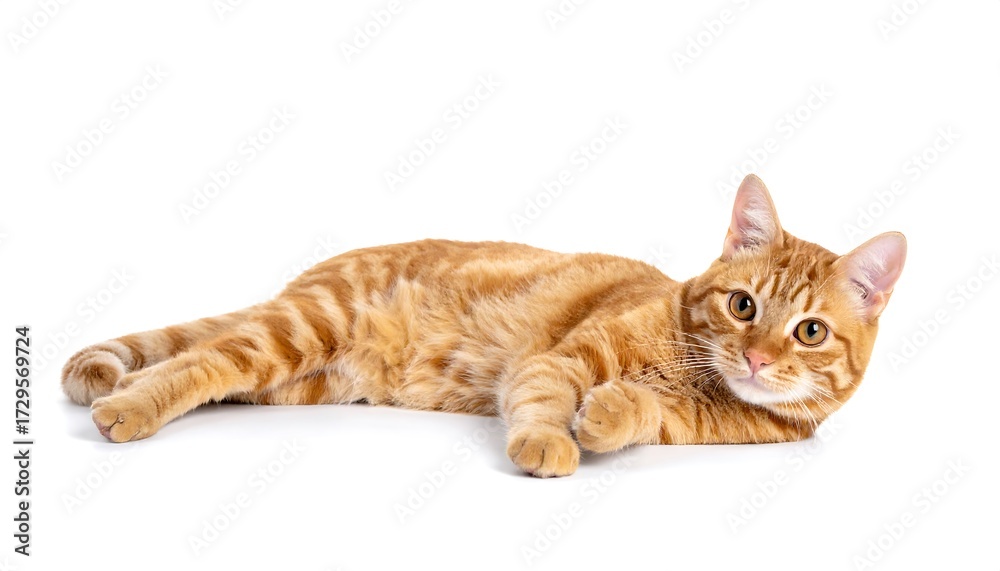 Obraz premium Ginger cat lying down, studio shot