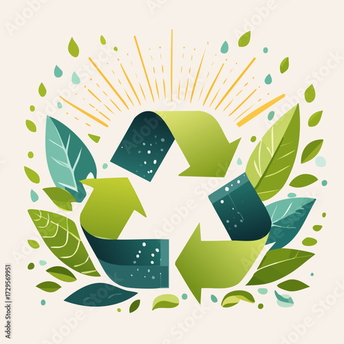 Recycling Symbol Vector — Green Eco Icons with Leaves, Water, and Sustainability Design
