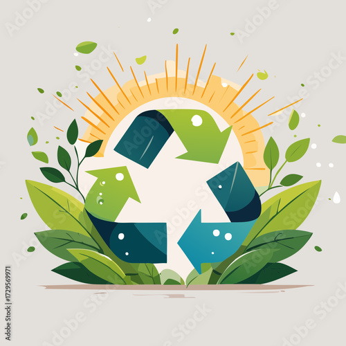 Recycling Symbol Vector — Green Eco Icons with Leaves, Water, and Sustainability Design