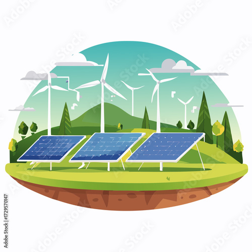 Solar and Wind Energy Vector — Renewable Power Illustrations for Sustainable Future Design