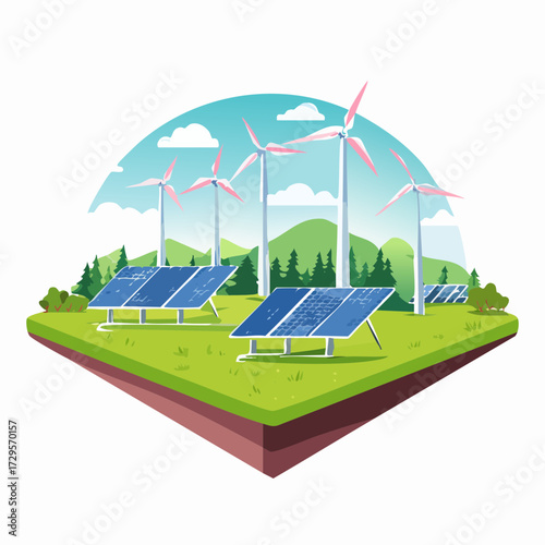 Solar and Wind Energy Vector — Renewable Power Illustrations for Sustainable Future Design
