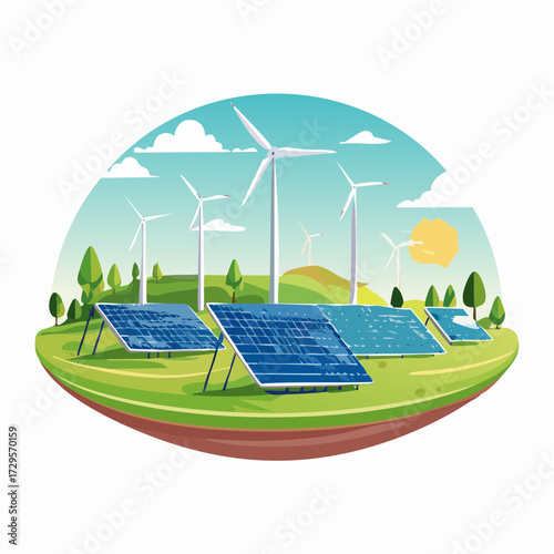 Solar and Wind Energy Vector — Renewable Power Illustrations for Sustainable Future Design