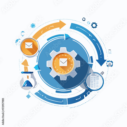 Data processing icon innovation concept, system integration, software business, technical support, smart solution. Vector Illustration on white background.