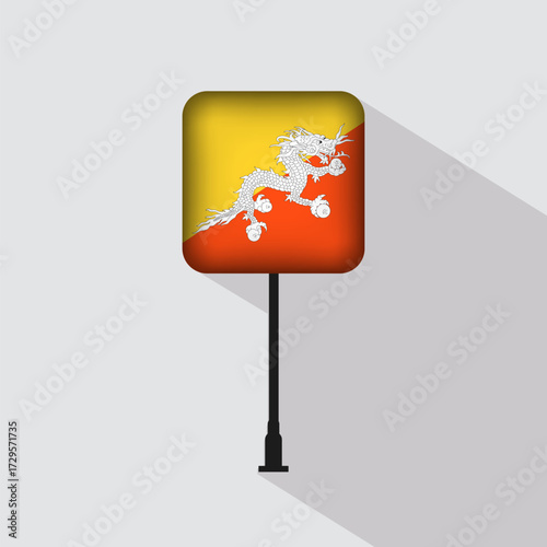Bhutan Flag Pole Vector Illustration