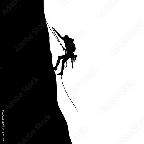 Climber ascending steep rock face