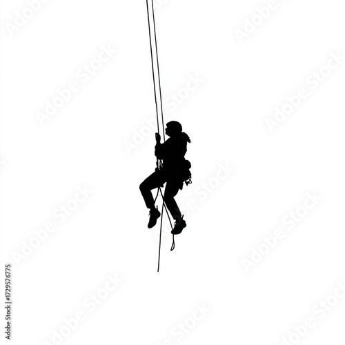 Person rappelling down ropes